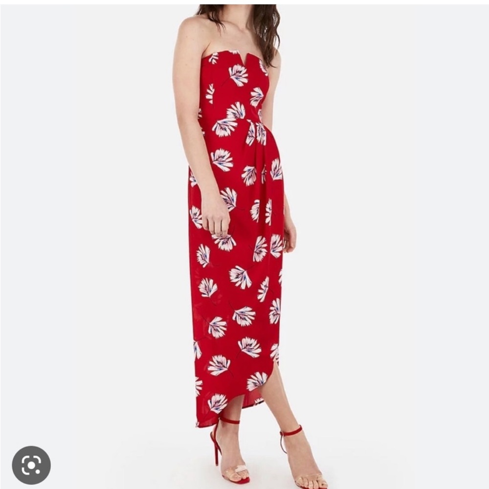 Express Palm Print Strapless Dress